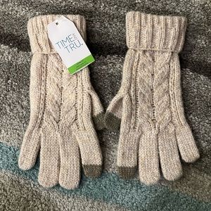 Time & Tru Cable Knit Gloves, NWT, One Size, Oatmeal Heather